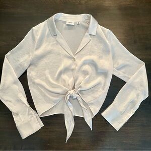 Aritzia Wilfred Tie-Front Satin Blouse (cream color) Size 2XS; Worn Once!